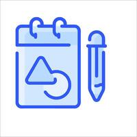 A blue outline of a notebook and a pen vector