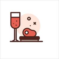 A glass of wine and a steak are shown in a line vector