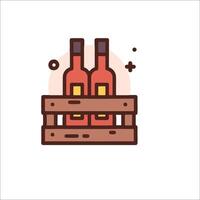 Wine bottles in a wooden crate icon vector