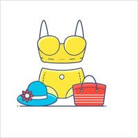 A yellow bikini, hat and bag vector