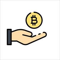 Bitcoin icon in hand with coin on white background vector