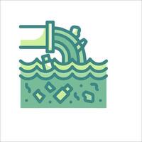 A green and white illustration of a pipe coming out of the water vector