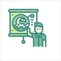 A man is pointing at a screen with a picture of a person vector