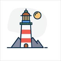A lighthouse with a sun and moon in the background vector