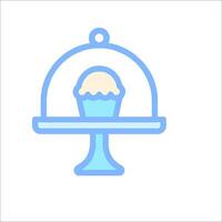 A blue and white icon of a cake on a plate vector