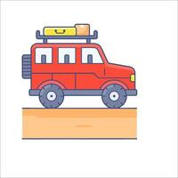 A red car with luggage on top of it vector