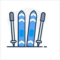 Two skis with a white background and blue lines vector