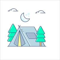 A tent and trees with a moon and stars vector