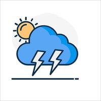 A cloud with lightning and sun icon vector