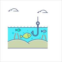 Fish hook and fish in the water vector