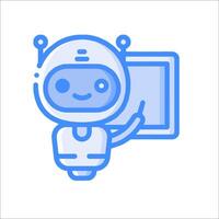 A robot holding a tablet with a blue background vector