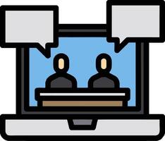 A laptop with two people sitting at a table vector