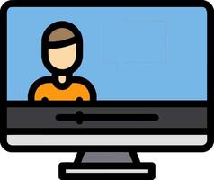 A person sitting in front of a computer monitor vector