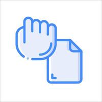 A hand holding a document and a finger pointing vector