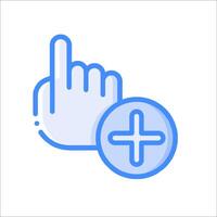 A hand pointing to a plus sign vector