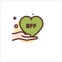 A hand holding a green heart with the word bff vector