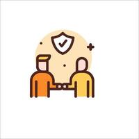 Two people shaking hands with a shield over them vector
