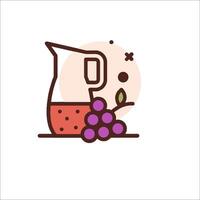 A pitcher of juice and grapes on a table vector