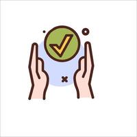 A hand holding a check mark on a white background vector