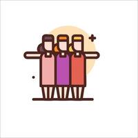 Three women standing together with their arms around each other vector