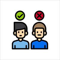 Two people with different colored check marks on their heads vector