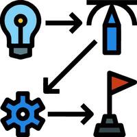 A diagram of a light bulb, a gear, and a flag vector