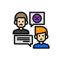 Two people with speech bubbles and one with a sad face vector