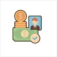 A stack of money and a man with a check vector