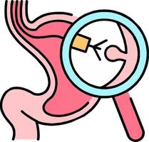 An illustration of a magnifying glass and a small object vector