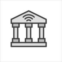 A black and white icon of a building with a wifi signal vector