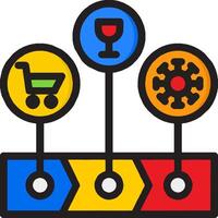 A colorful icon of a shopping cart, wine glass and other items vector