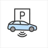 A car is parked in front of a parking sign vector