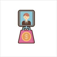A man is standing on a scale with a dollar coin vector