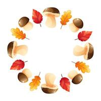 Round floral frame, round wreath of mushrooms and autumn leaves, empty space for text. Mushroom harvest. illustration on isolated white background, suitable for autumn designs, cards. vector