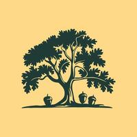 Tree Retro Vintage Logo Template, Acorn Oak Tree logotype Illustration vector