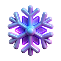 Snowflake with neon glow christmas design element 3d illustration isolated on the transparent background png