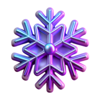 Snowflake with neon glow 3d illustration isolated on the transparent background png