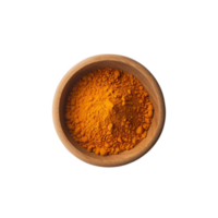 Top-down view of a rustic bowl brimming with turmeric pieces png