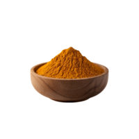 Image of a wooden bowl packed with turmeric, captured head-on png