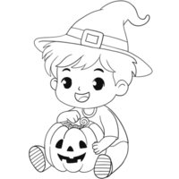 happy boy in halloween costume outline png