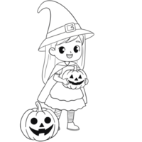 Cute halloween witch with pumpkinoutline png