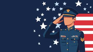 Illustration of a soldier in uniform saluting the American flag vector