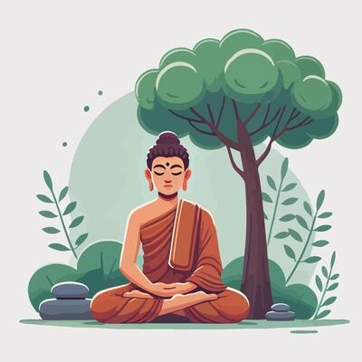 illustration of Lord Buddha seated peacefully under the Bodhi tree