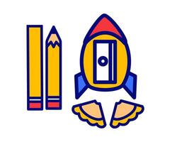 Illustration of sharpener with rocket character, perfect for kids study stuff vector