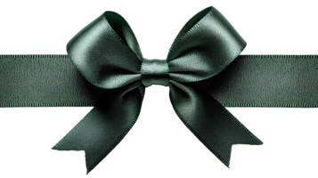 Green bow for gift wrapping , top view, flat lay design. Festive ribbon bow isolated on transparent background. Elegant and decorative green bow for presents, holiday gift wrapping, or crafts png