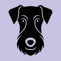 A black dog's head on a purple background vector