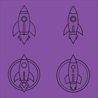 Set of black and white rocket icons on a purple background vector