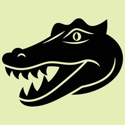 A black alligator head on a green background