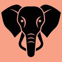 An elephant head black flat icon on an orange background vector