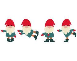 Set of cute dancing gnomes in one line, hand drawn illustration vector